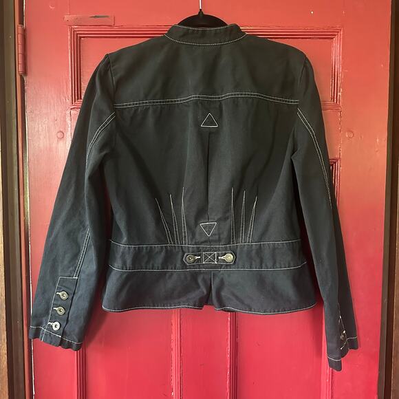 Vintage Faded Glory Size 14 Short Peplum Jean Jacket-Dark Black Wash Utility - Picture 2 of 12